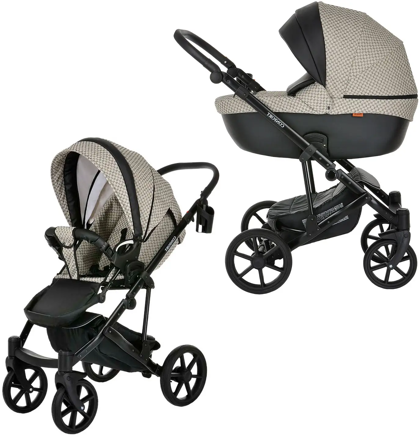 Коляска Pituso Confort (2 в 1) Gucci Beige, кожа Black Plus