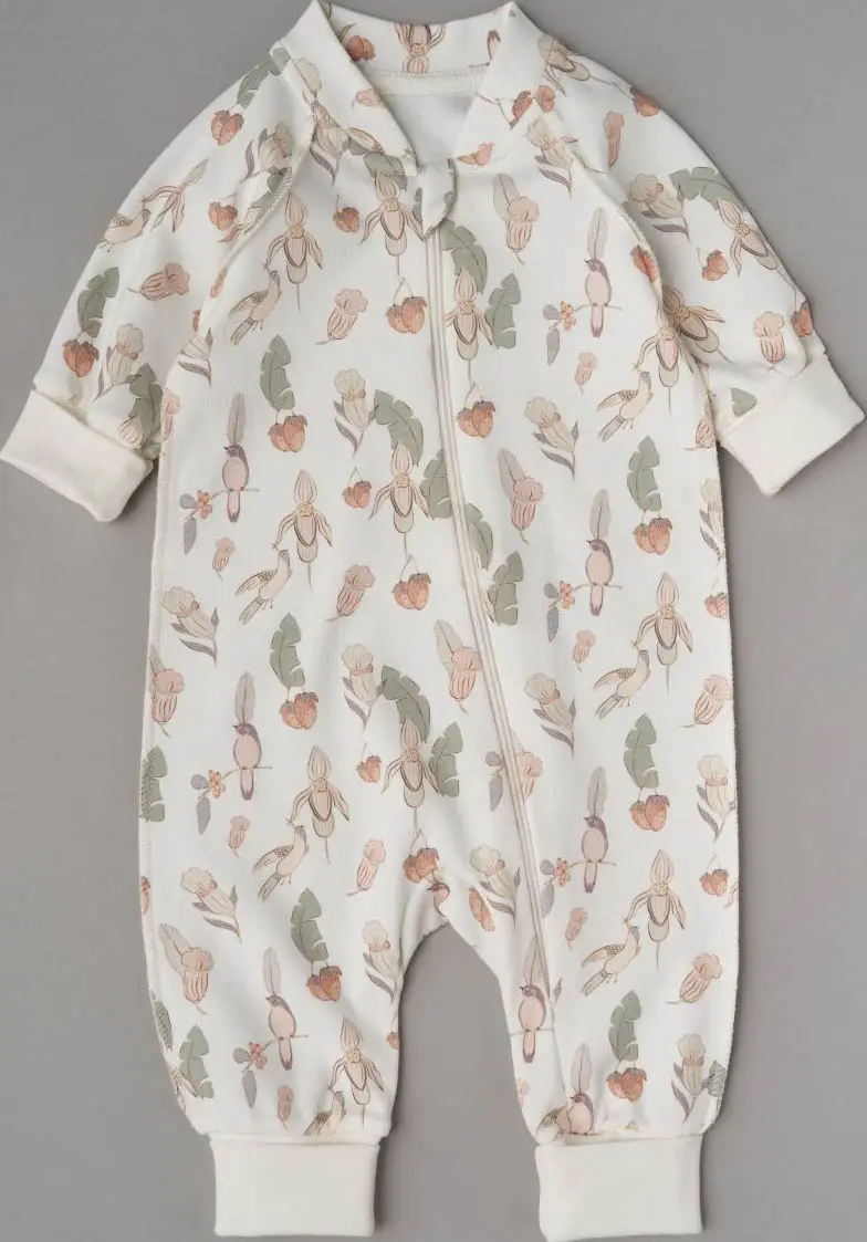 Комбинезон Little Star растущий на молнии Цветочки, птички и клубнички, р. 62, крем