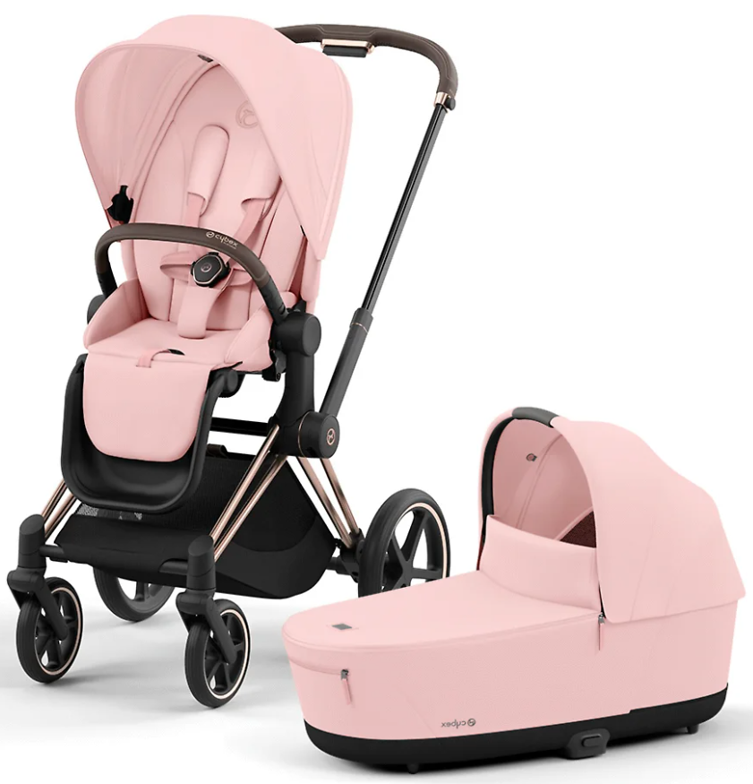 Детская коляска Cybex Priam IV Rosegold 2 в 1 цвет Peach Pink в комплекте со спальным блоком Lux Carry Cot