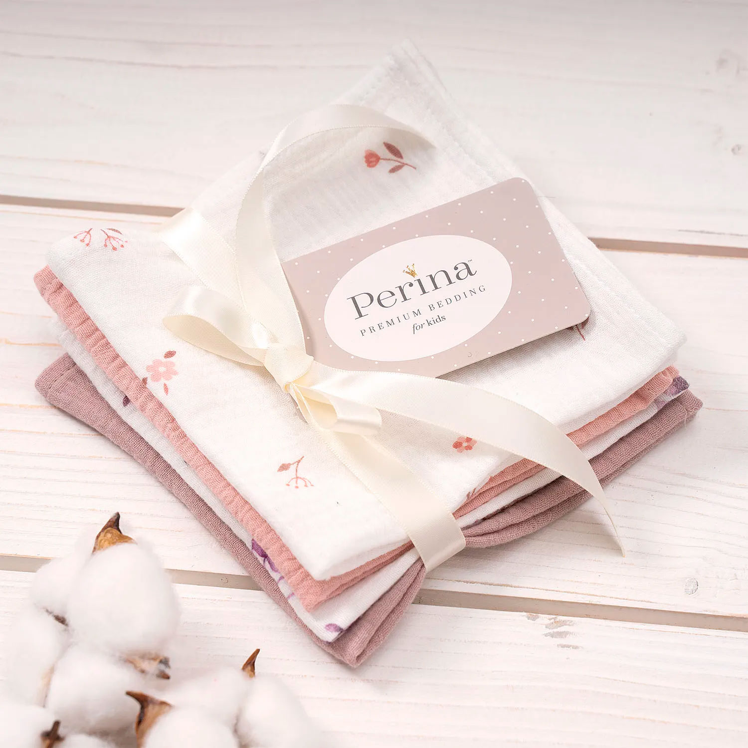 Комплект муслиновых платочков-салфеток Розовый микс (4 шт) т.з.Perina