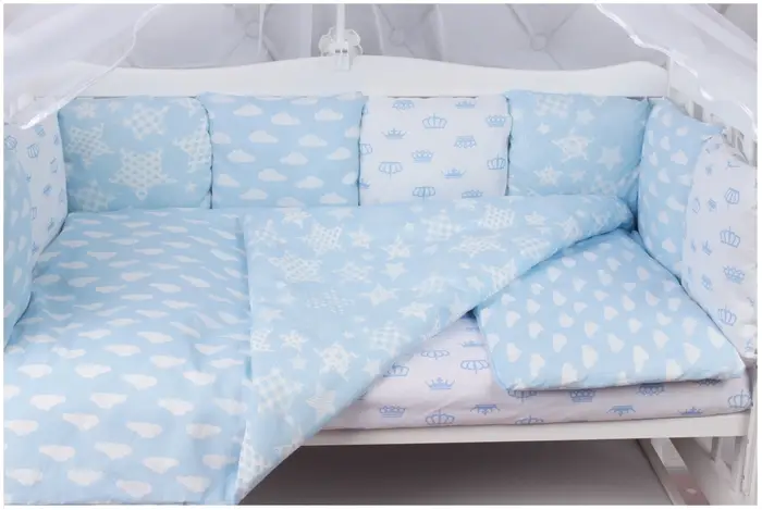 Бортик в кроватку 12 подушек-бортиков AmaroBaby Воздушный голубой, бязь