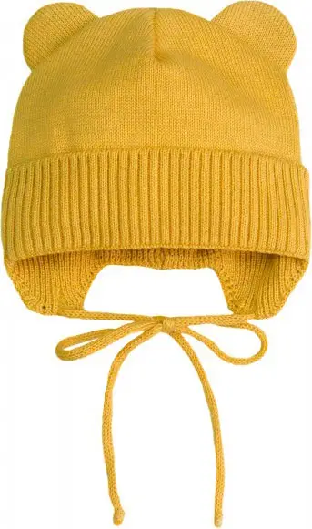 Шапка детская вязаная AmaroBaby Pure Love Bear, р. 44-46, желтая, демисезонная, с подкладом