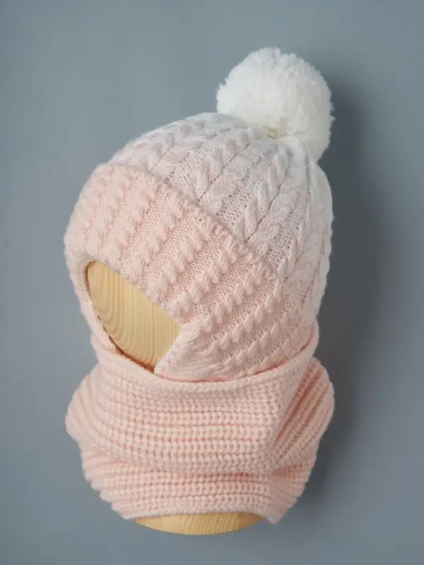  Шапочка вязаная + снуд Little Star Радуга кремово-розовый 38 см
