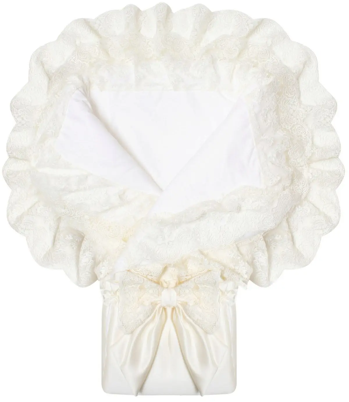 Конверт-одеяло на выписку Luxury Baby Милан молочный с молочным кружевом айвори