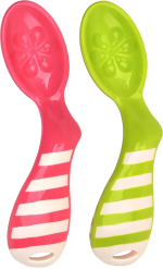 Ложка с изгибом анатомическая 2 штуки, зеленая, розовая Ложка с изгибом анатомическая 2 штуки, зеленая, розовая