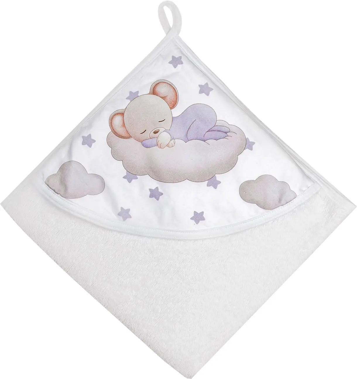 Полотенце детское с уголком AmaroBaby Wash Bear, 90х90 см, белый