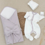 Фотография товара Комплект на выписку 4 предмета KiDi kids Капучино Плед, лето, пыльная сирень, р. 16, рост 50-56 см