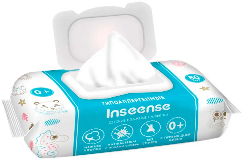 Салфетки детские влажные антибактериальные Inseense
