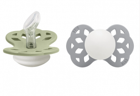 Фотография товара Набор пустышек силиконовых ночных BIBS Infinity Glow Anatomical, 2 шт. - Sage/Cloud, 0+ мес.