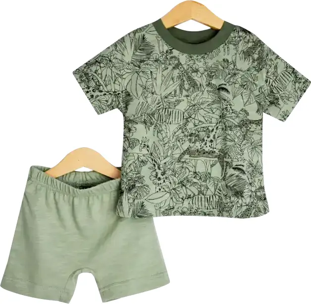Комплект детский футболка и шорты, зелёный чай, джунгли, р. 98, КД363/1-К