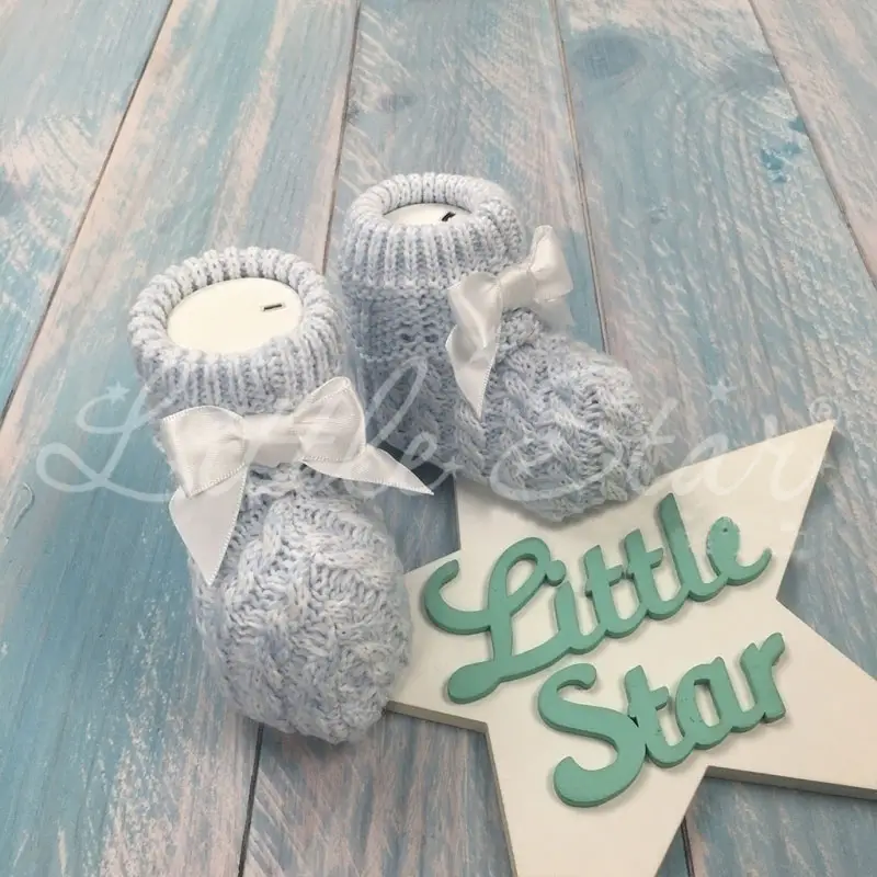 Пинетки вязаные Little Star Мадина Голубой меланж 10 см