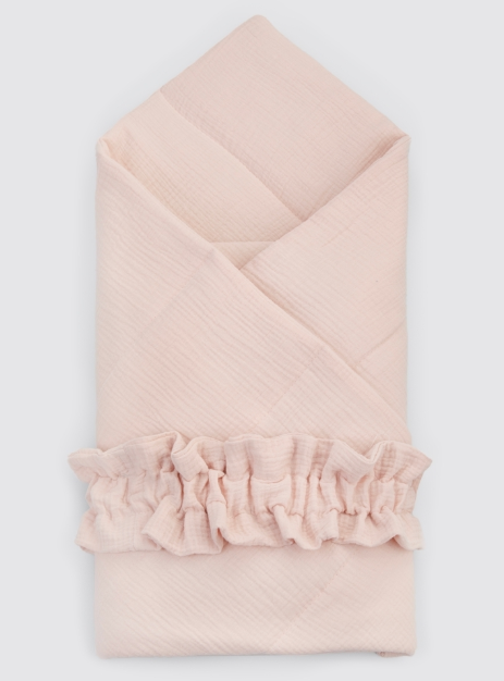 Фотография товара Одеяло-конверт  на выписку 90х90 «Муслин №4», с лентой на резинке летнее (пудра)
