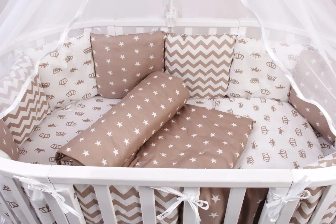 Бортик в кроватку 12 предметов AmaroBaby Royal Baby коричневый, бязь