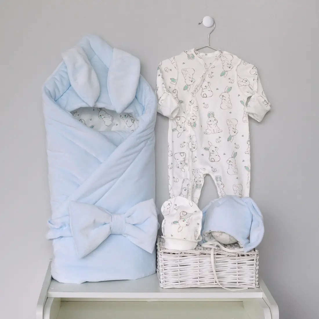 Комплект на выписку KiDi 5 предметов Новый Зайка-2, зимний, голубой 18, 56-62 см