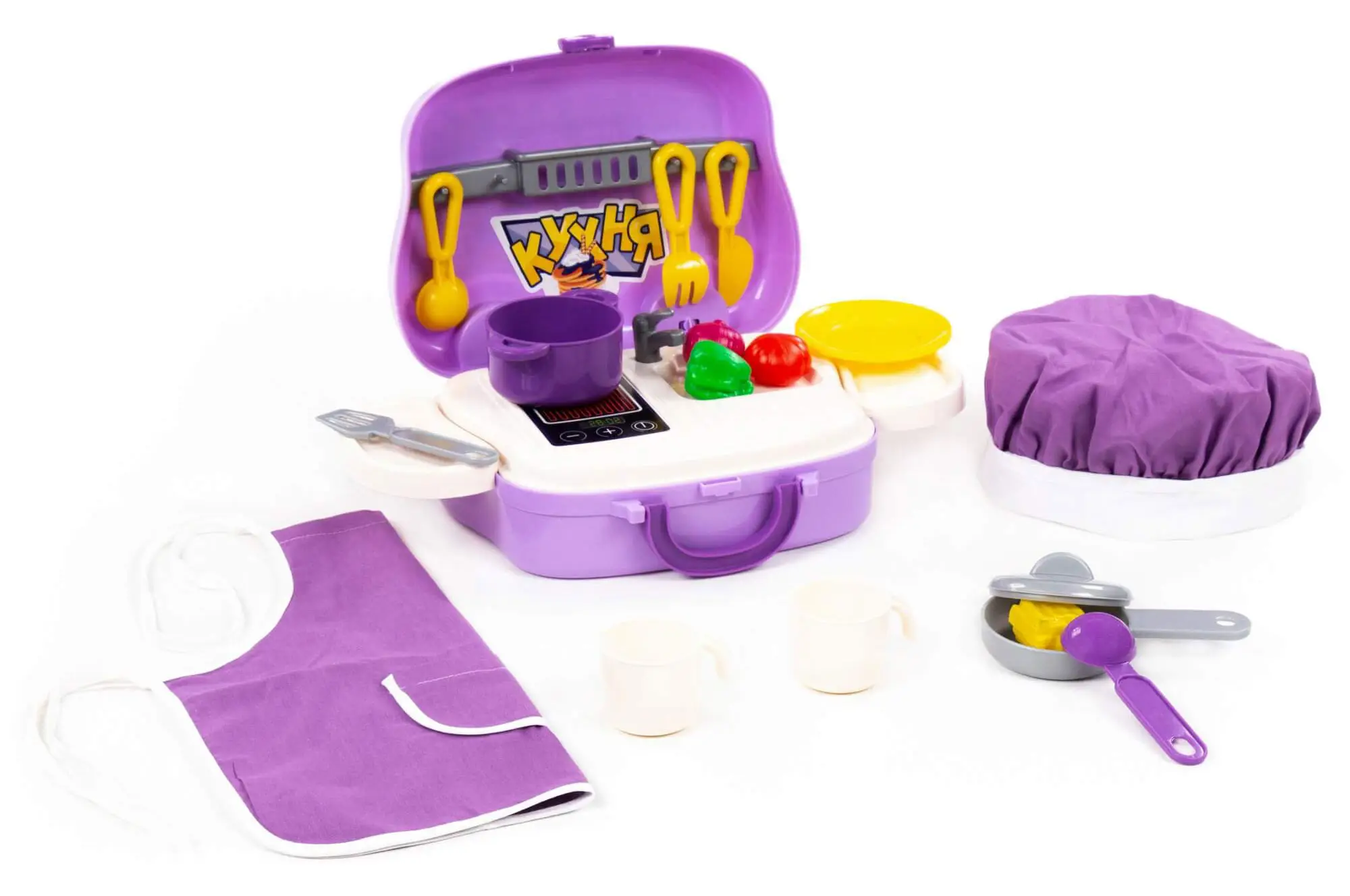 Набор детской посуды в чемоданчике на колёсиках