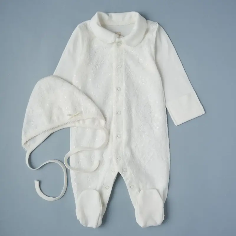 Комбез на кнопках + чепчик Little Star Кремовая пайетка интерлок, крем 62