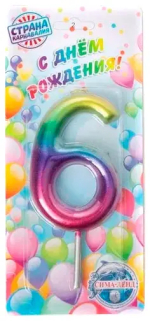 Фотография товара Свеча в торт Страна Карнавалия Акварель цифра 6, 6 см