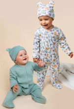 Фотография товара Комплект комбинезонов (слипов) детских с шапочкой Amarobaby Nature, мятный/цветы, р.62-68