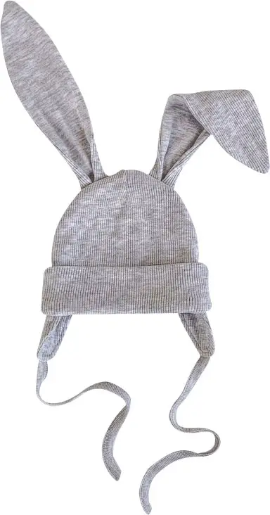 Шапочка- котелок Little Star Зайка с завязками, кашкорсе, серый меланж 36-38 см