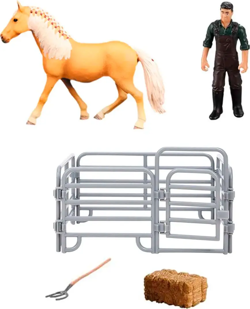 Фигурки животных Masai Mara серии Мир лошадей Авелинская лошадь, фермер, ограждение, вилы, сено 