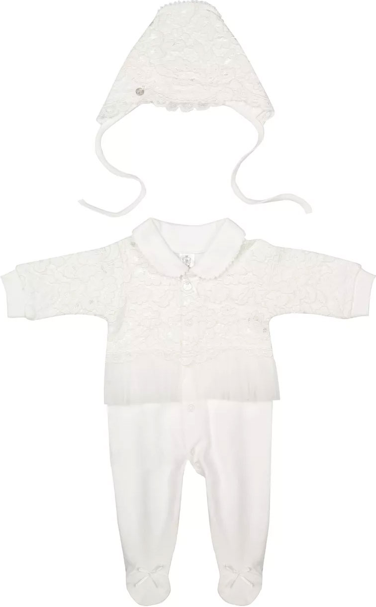 Фотография товара Комплект "Очарование": комбинезон + шапка цв. экрю, р. 0-3 мес - 6-9 мес (цв. экрю, р. 0-3 мес)