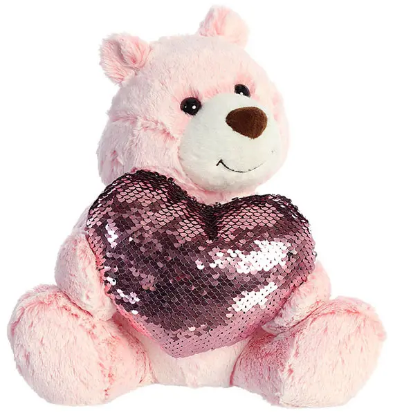 Мягкая игрушка Aurora Медведь Большое сердце розовый 30 см