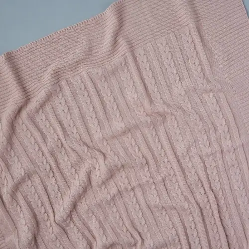 Плед вязаный Little Star Араны ваниль, пудра 90х90 см