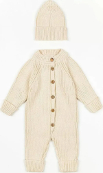 Фотография товара Комбинезон вязаный детский с шапочкой Amarobaby Pure Love Tot,  размер 74, демисезонный, молочный