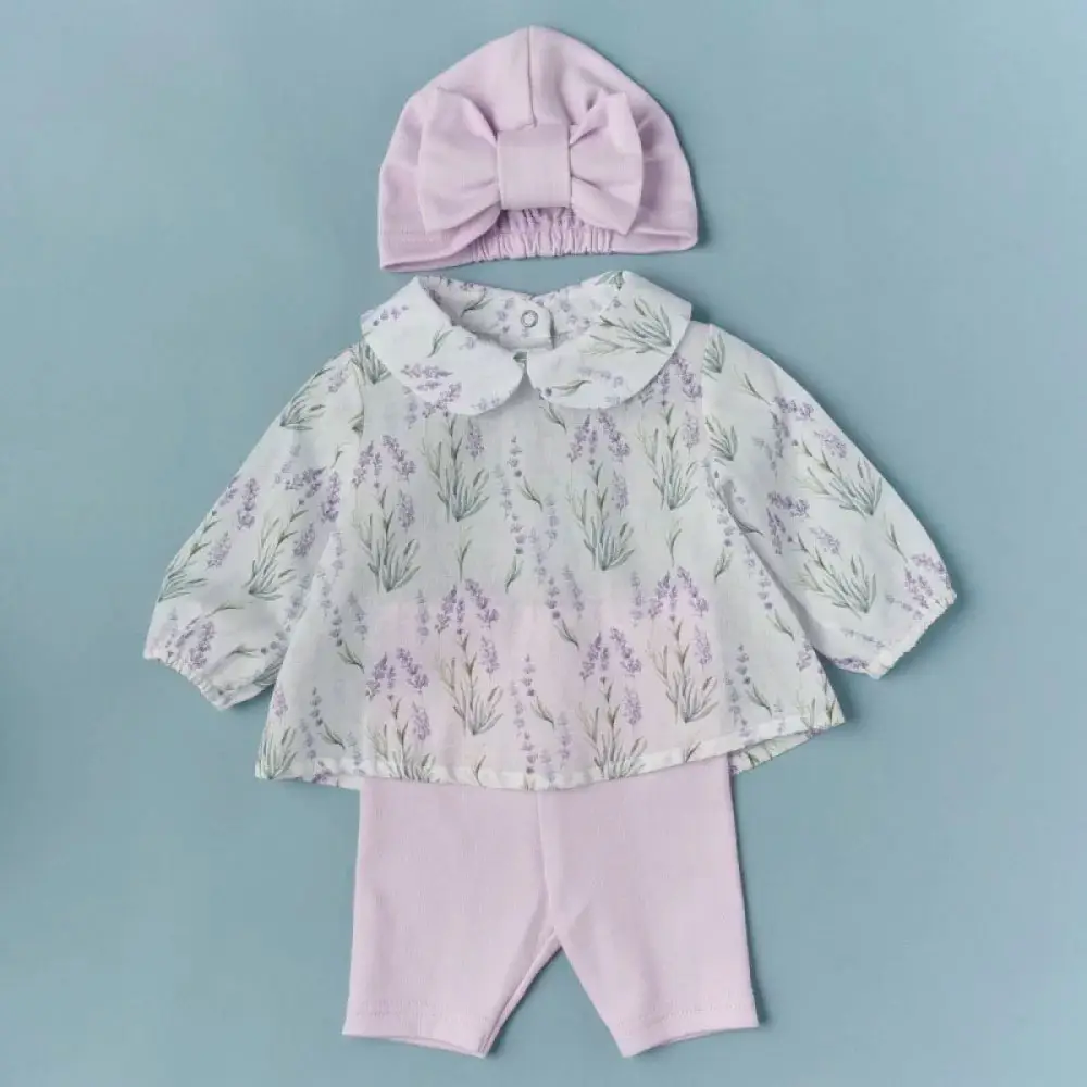Кофточка, лосины, шапочка-чалма Little Star Лавандовое поле крем, лиловый 68