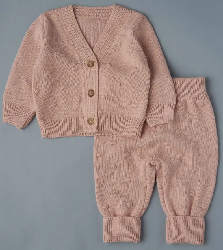 Кардиган и штанишки вязаные Little Star "Pom-Pom", королевский розовый, р.68 