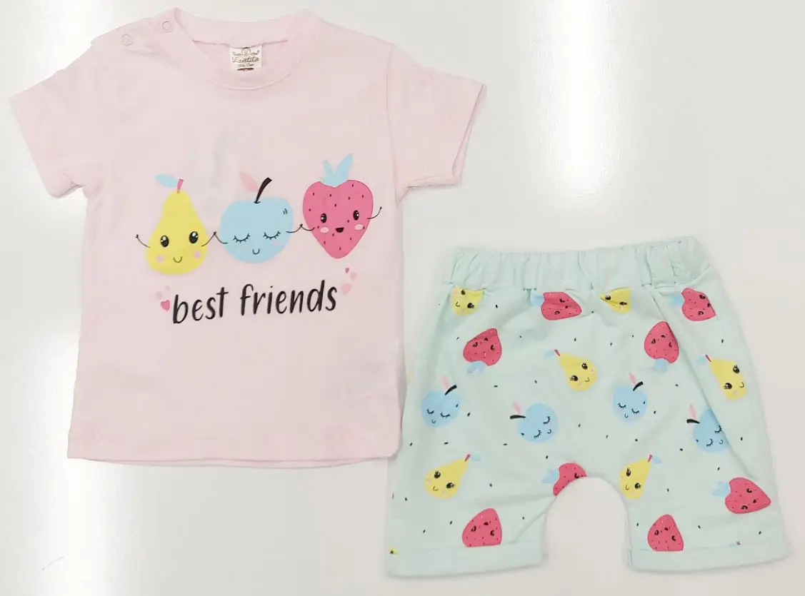 Комплект футболка с шортами розовый-бирюзовый EY-5101.0618 9 месяцев