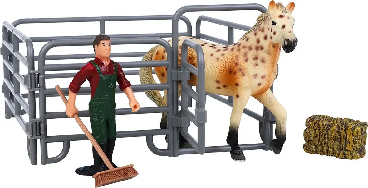 Фигурки животных Masai Mara серии Мир лошадей Лошадь, фермер, ограждение, стог сена, набор из 5 предметов