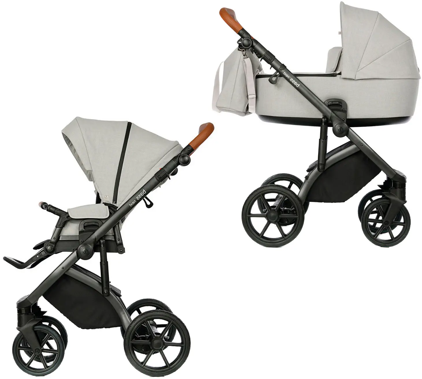 Коляска Roan Bass Next 2 в 1 Ivory, Black, коричневая ручка
