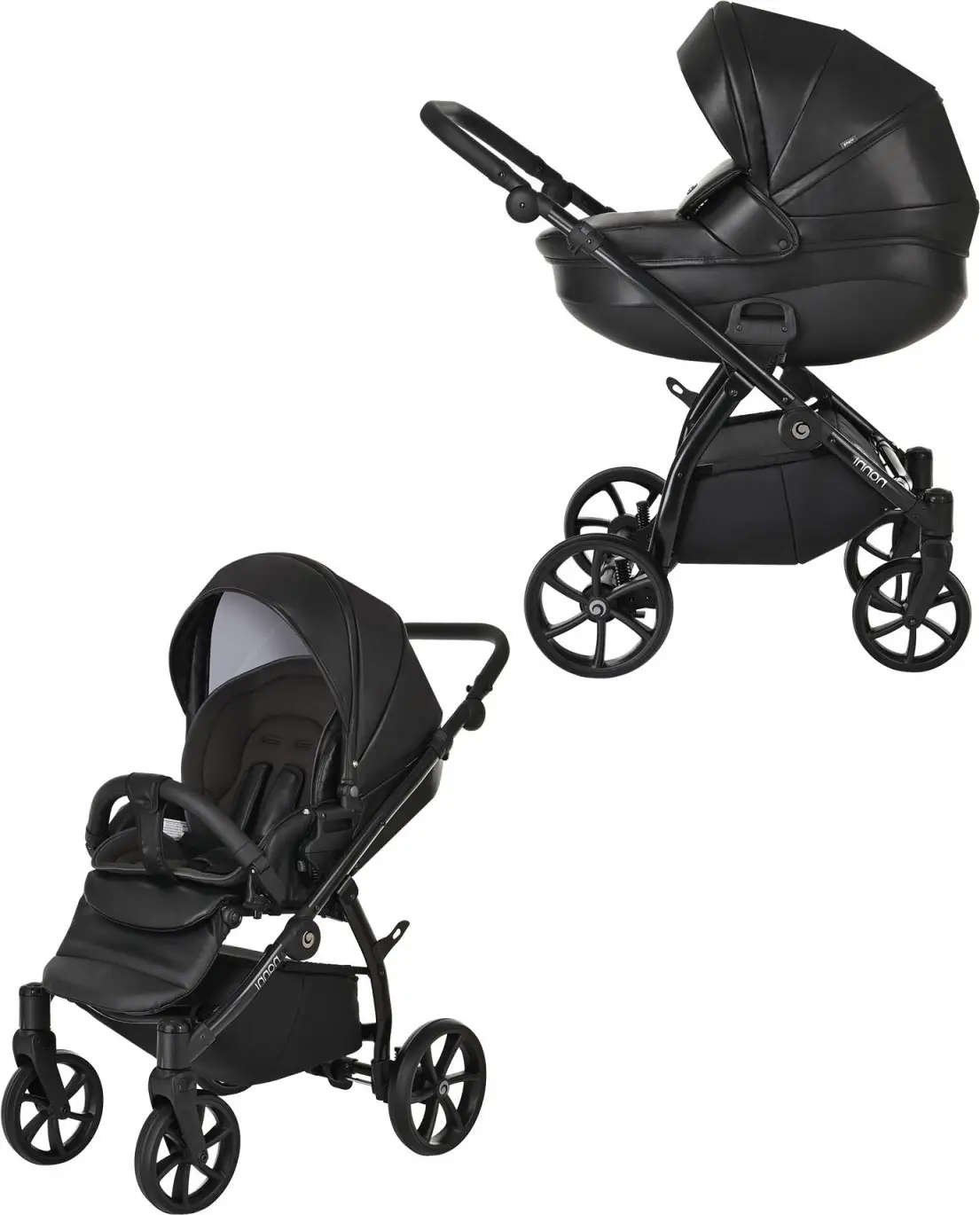 Коляска 2 в 1 Tutis Nanni короб прогулка, Кожа Jet Black