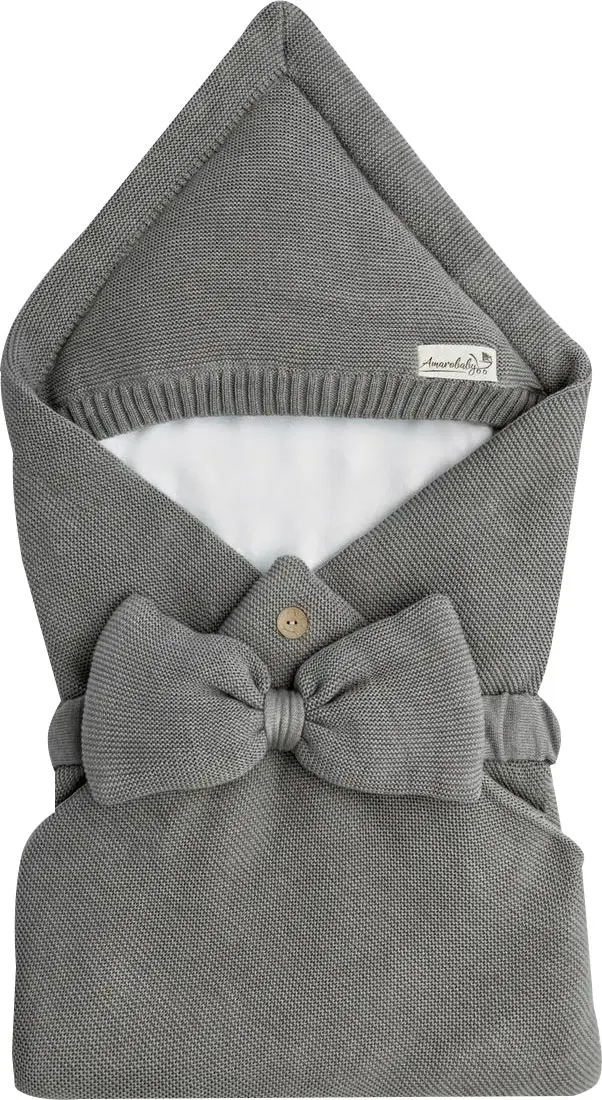 Конверт Amarobaby Pure Love Batic вязаный утепленный на выписку, 85 см, серый