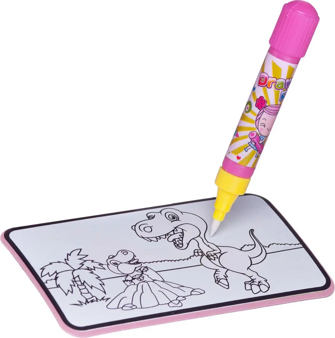 Набор для творчества Junfa Волшебная водная раскраска, серия Мир динозавров, 8 картинок, фломастер-тюбик