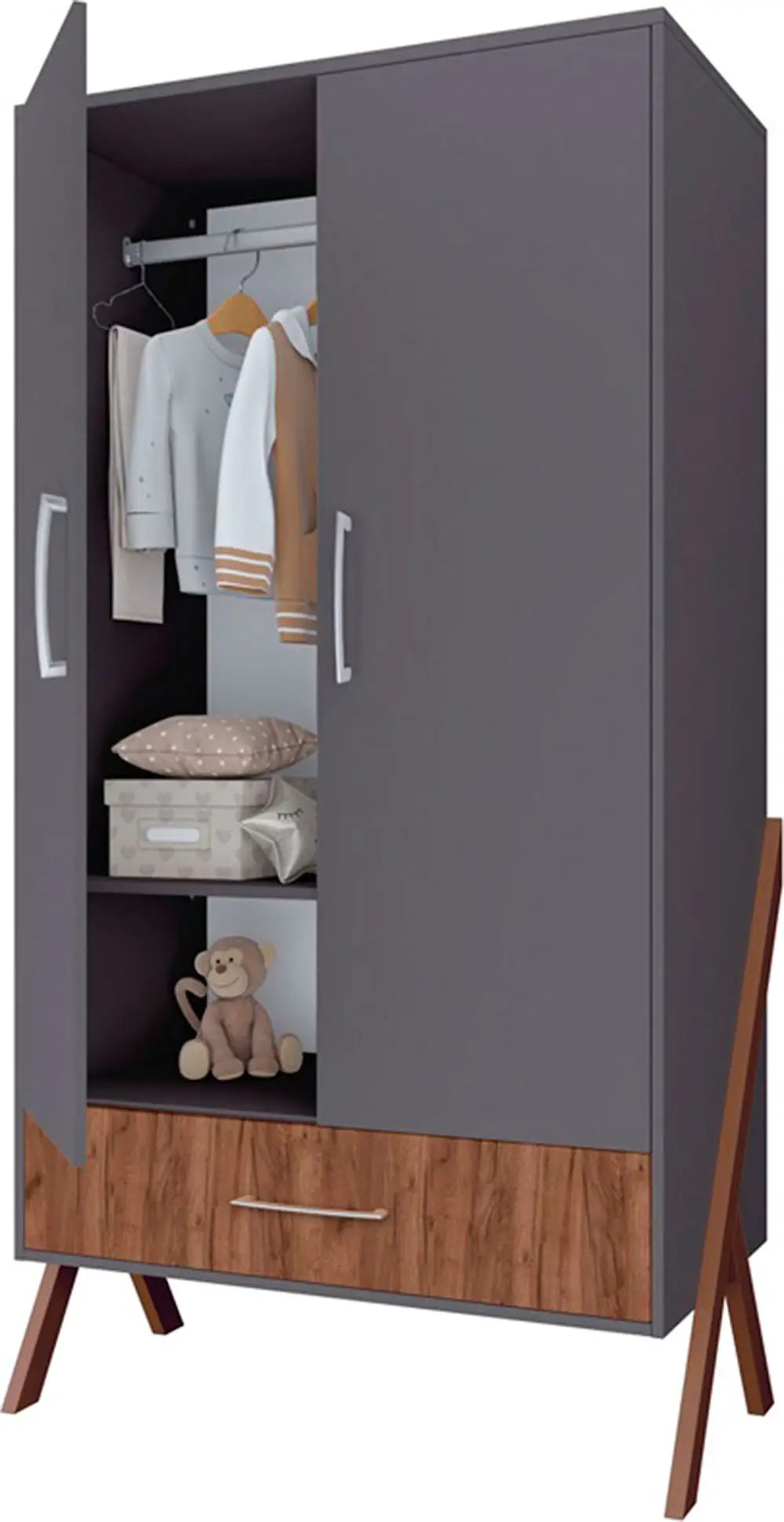 Шкаф двухсекционный Polini kids Porto 3100, с 1 ящиком, графит-дуб крафт