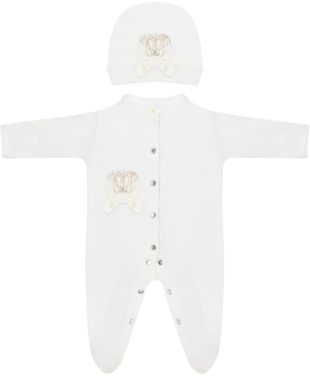 Комплект на выписку 2 предмета Luxury Baby Корона айвори, с молочным бантиком 62