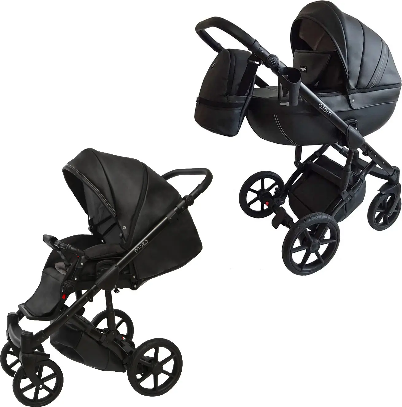 Коляска детская Peppy Mako 2 в 1 черная кожа