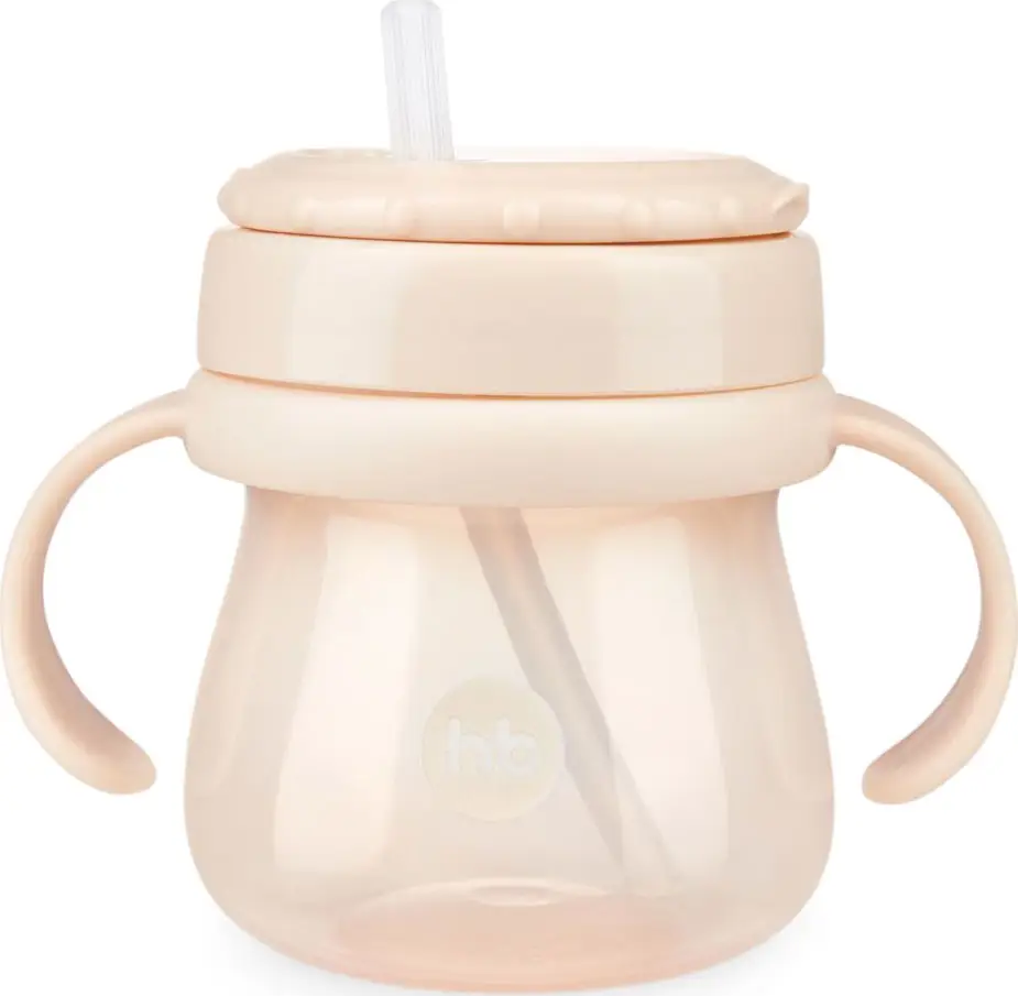 Поильник Happy Baby с трубочкой и ручками, 250мл, milky