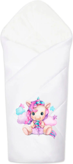 Фотография товара Летний конверт-одеяло на выписку Единорожка белый