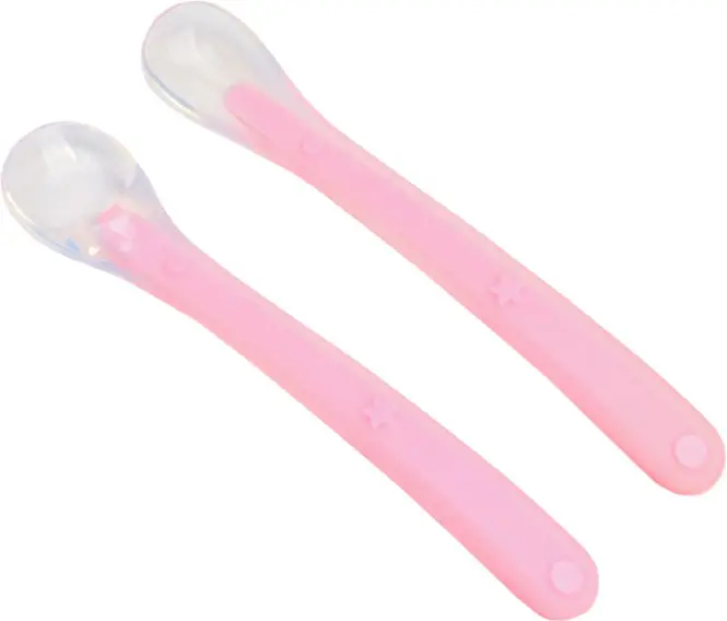 Набор силиконовых ложек для кормления розовый 2 штуки