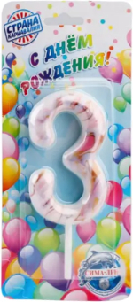 Фотография товара Свеча в торт Страна Карнавалия Белый мрамор цифра 3, гигант, 12,5 см