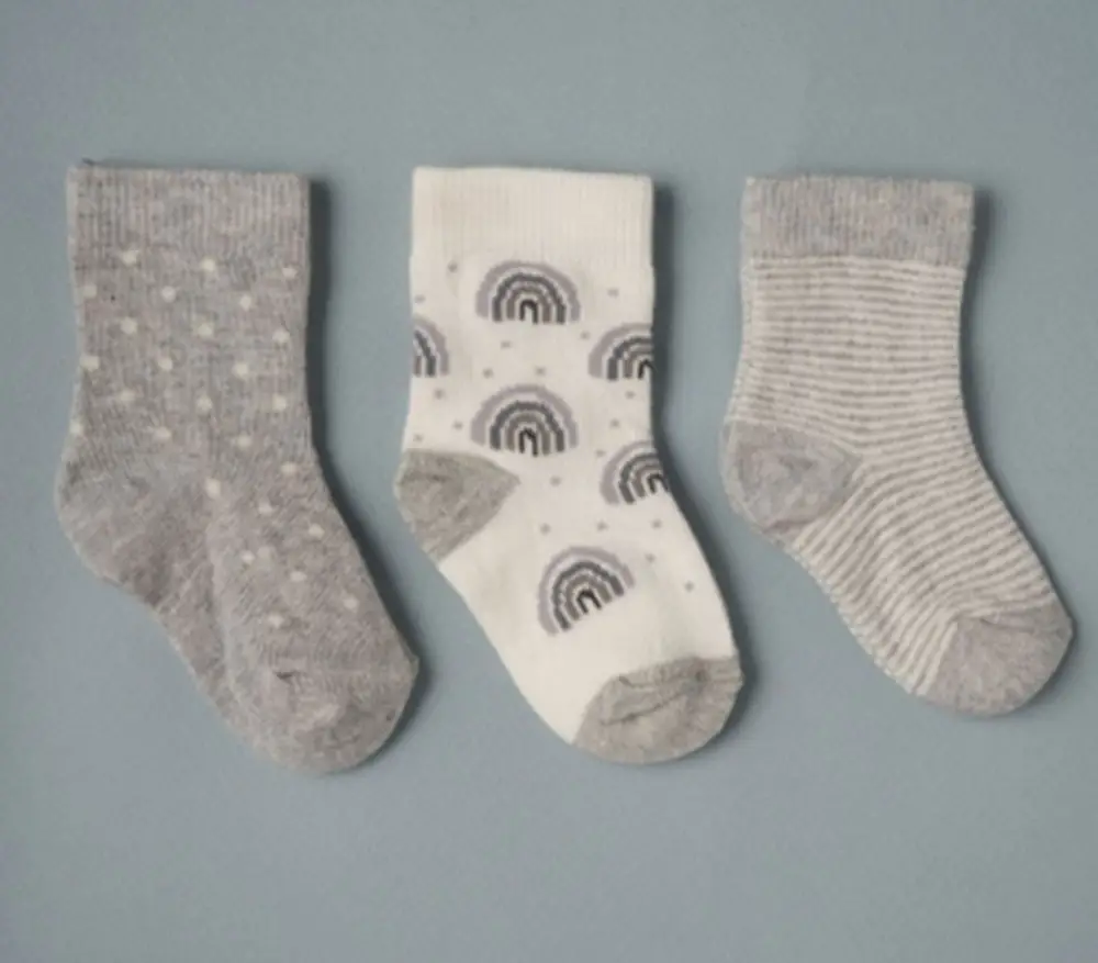 Носочки тонкие Little Star радуга графит светло серый/белый 3 пары 7-9 см