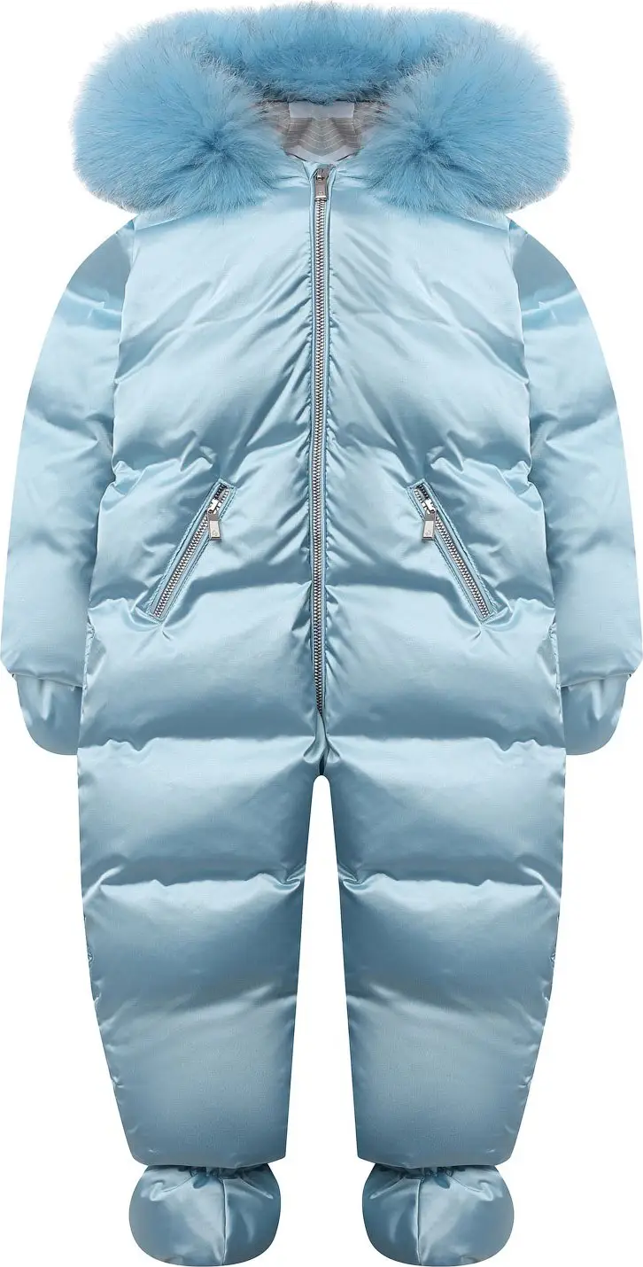 Комбинезон пуховый с меховой опушкой Chepe Грейс 3 изделия комбинезон, варежки, пинетки голубой 80