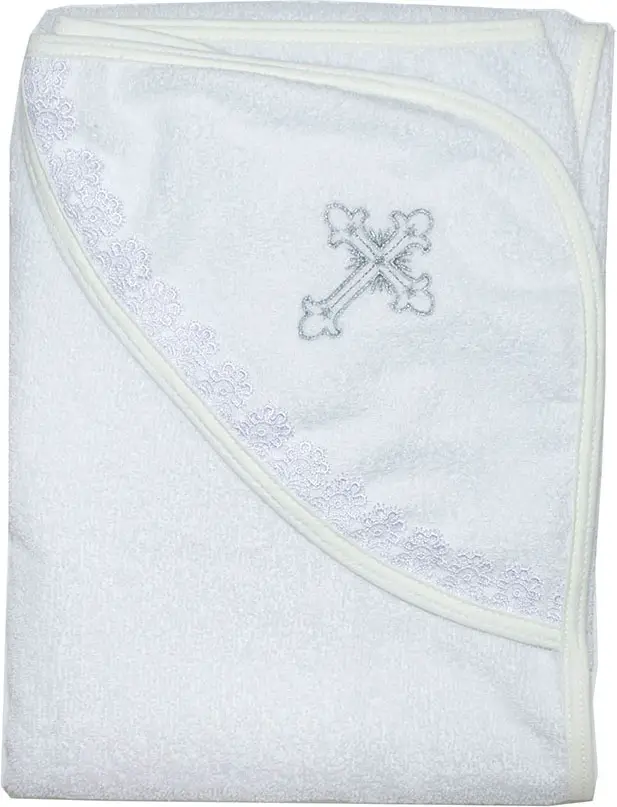 Полотенце-уголок для крещения с вышивкой серебро