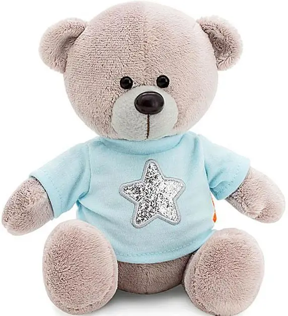Игрушка мягконабивная Медведь Топтыжкин, звезда, серый, 17 см