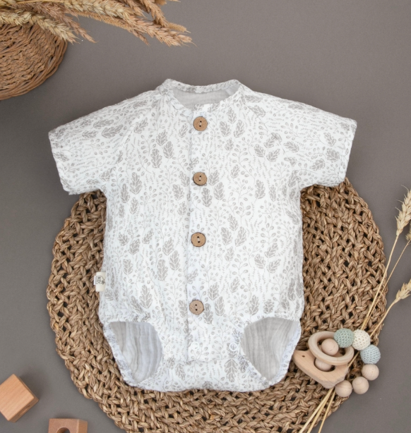 Фотография товара Боди с коротким рукавом new "Муслин", контуры листьев (р. 18 (рост 56-62 см))