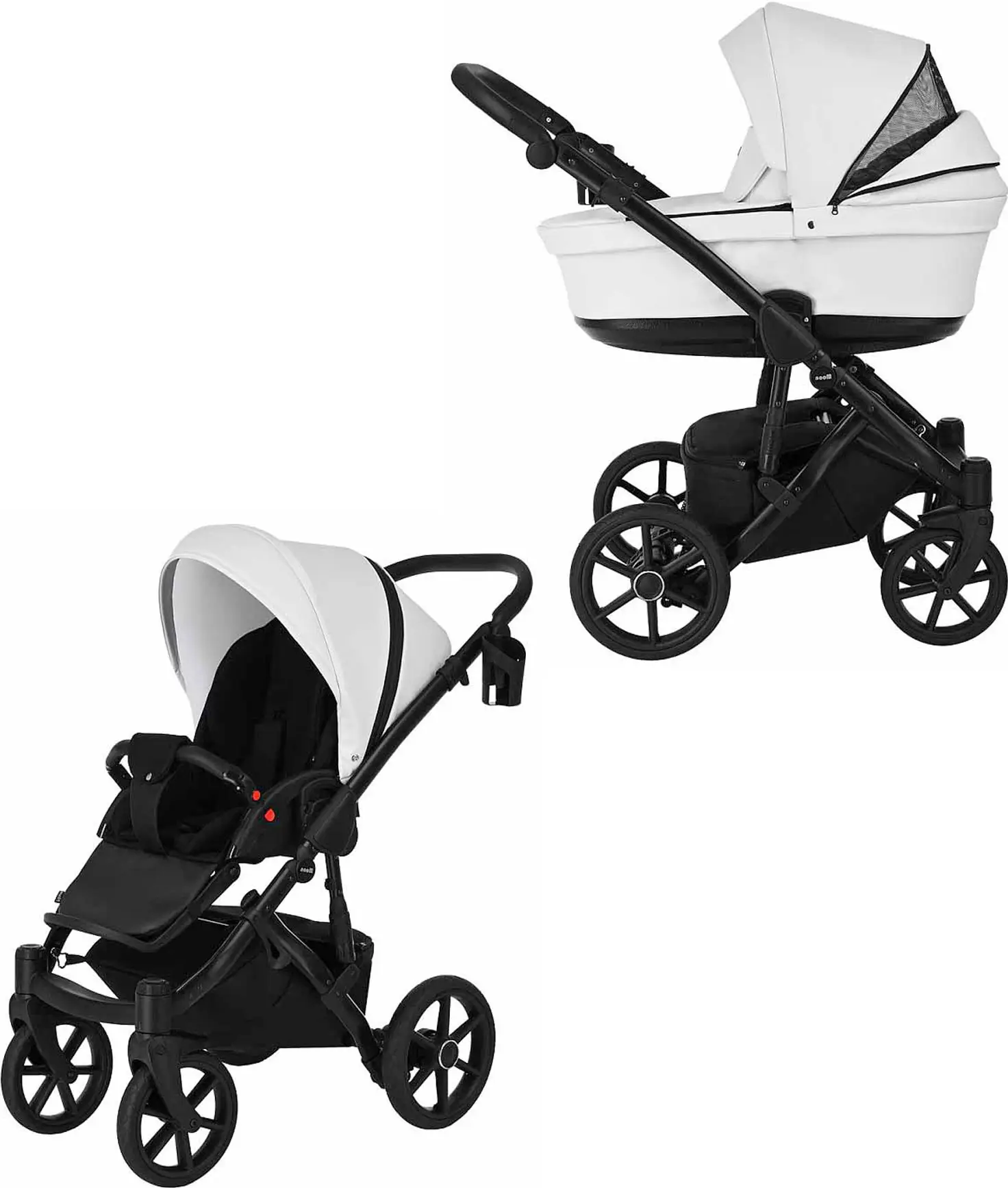 Коляска 2 в1 Moon Pituso White, кожа