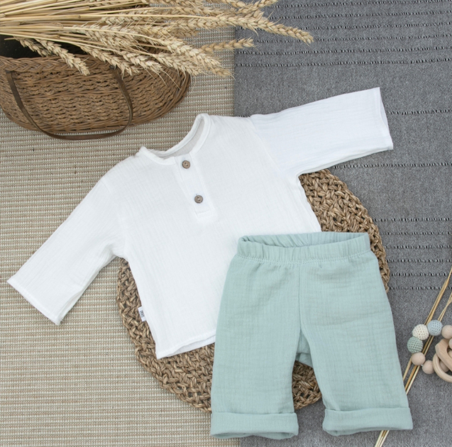 Фотография товара Комплект летний с длинным рукавом для мальчика "Муслин", полынь, лето (р. 22 (рост 68-74 см))